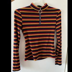 circle zipper mock neck striped long sleeve
